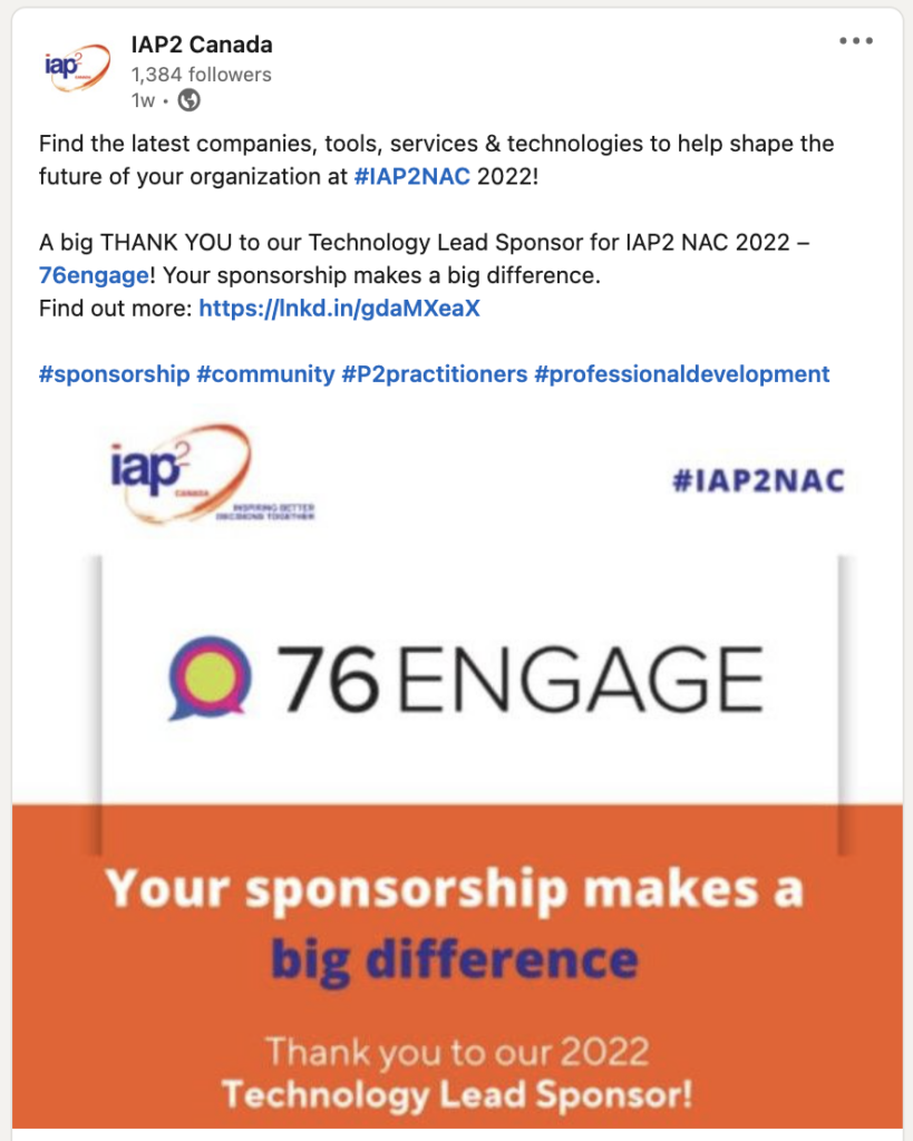 76engage is the Technology Lead Sponsor at the IAP2 North American